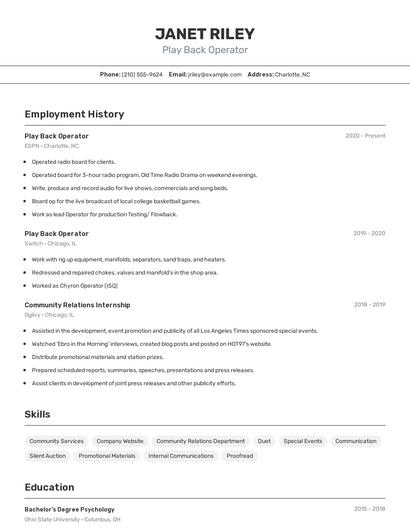 Play Back Operator Resume