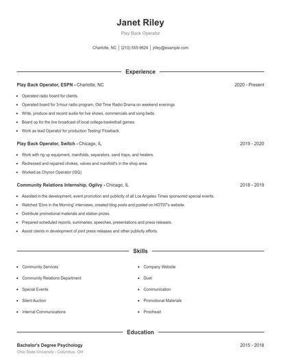 Play Back Operator Resume