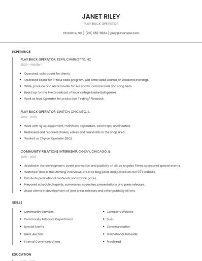 Play Back Operator Resume