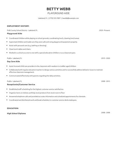 Playground Aide Resume