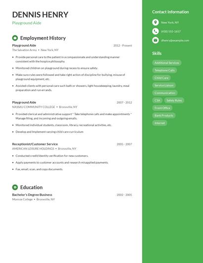 Playground Aide Resume