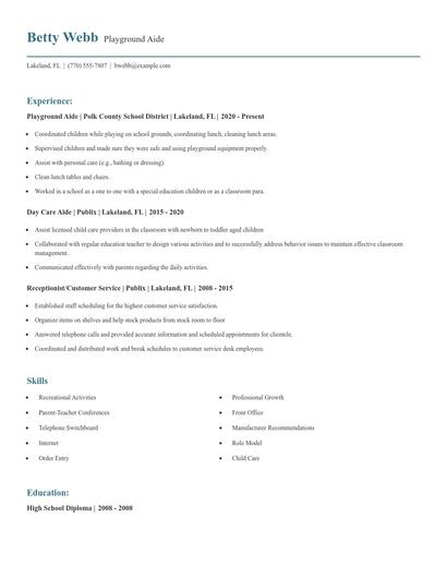 Playground Aide Resume