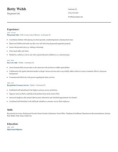 Playground Aide Resume