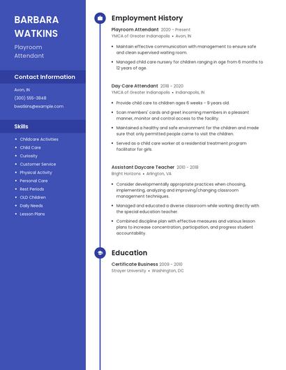 Playroom Attendant Resume