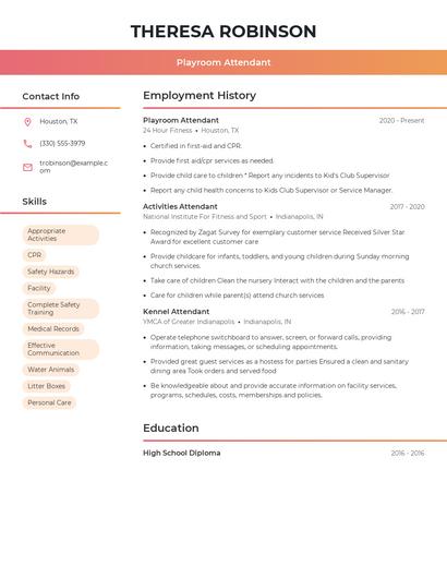 Playroom Attendant Resume