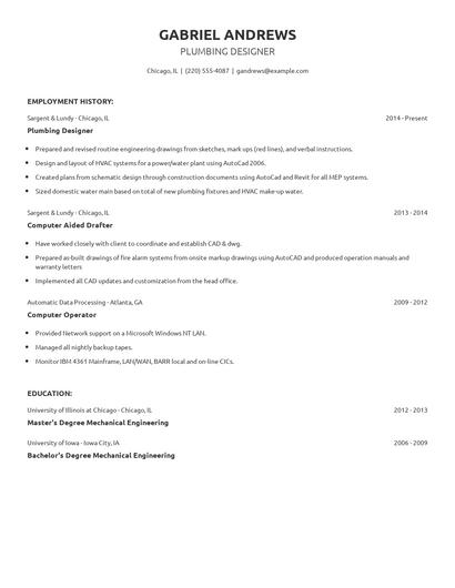 Plumbing Designer Resume