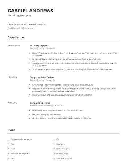 Plumbing Designer Resume