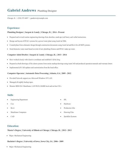Plumbing Designer Resume