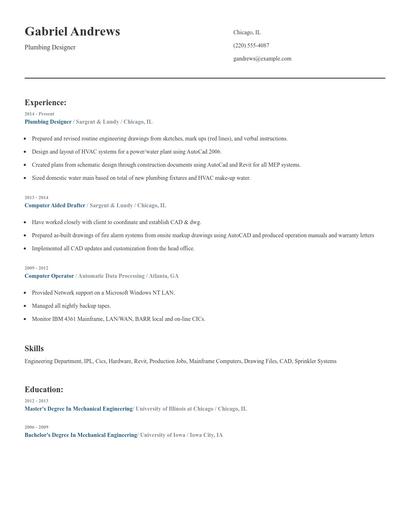 Plumbing Designer Resume