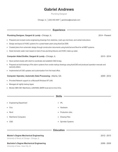 Plumbing Designer Resume
