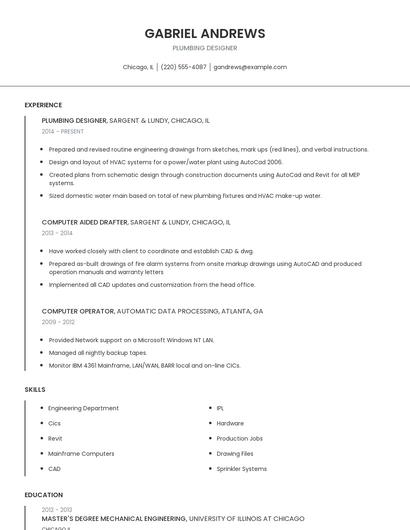 Plumbing Designer Resume