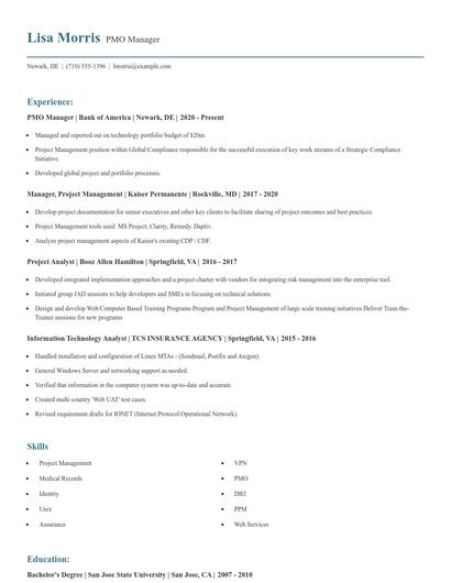 PMO Manager Resume