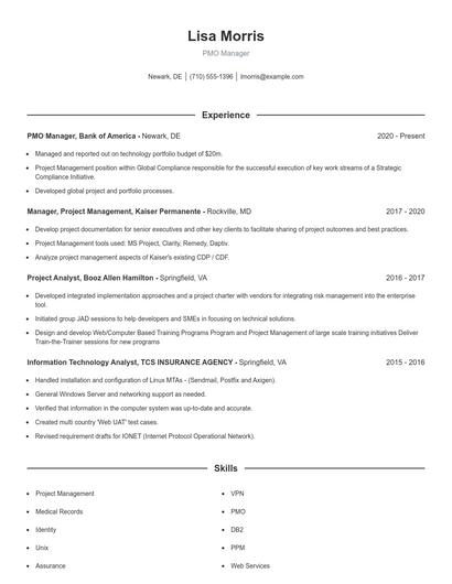 PMO Manager Resume