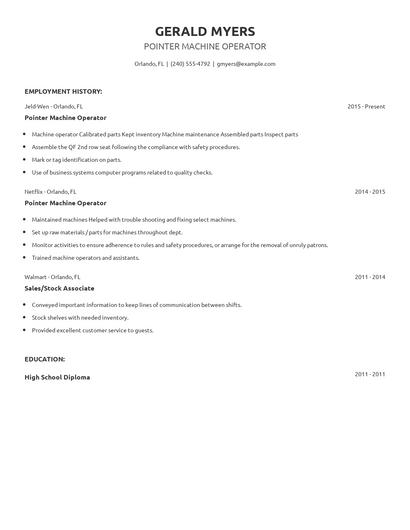 Pointer Machine Operator Resume