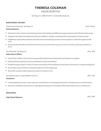 Police Detective Resume