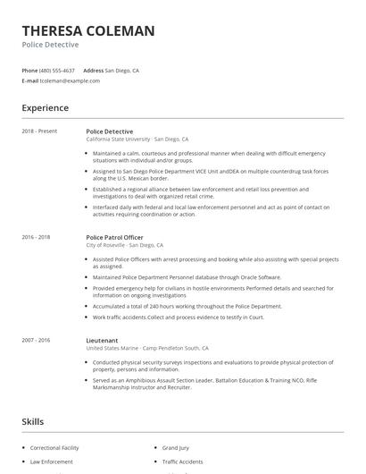 Police Detective Resume