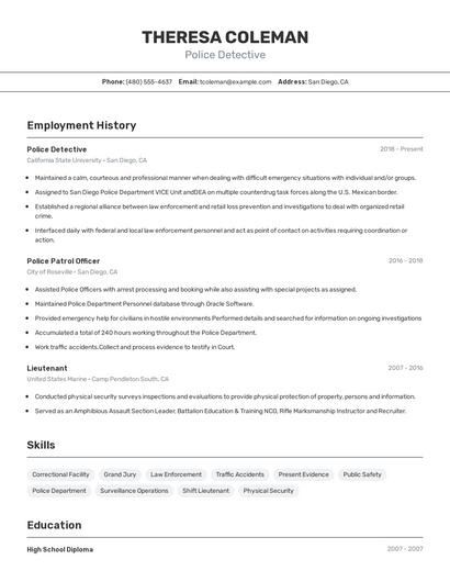 Police Detective Resume