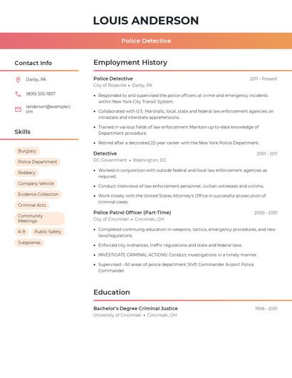 Police Detective Resume
