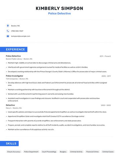 Police Detective Resume