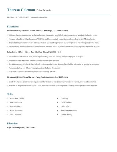 Police Detective Resume