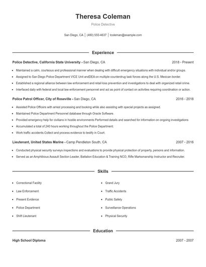 Police Detective Resume