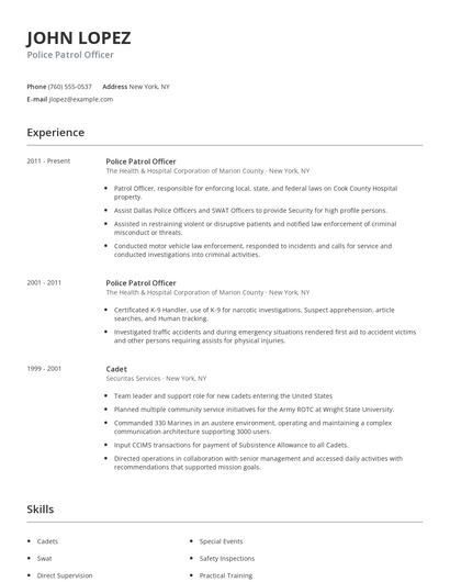Police Patrol Officer Resume