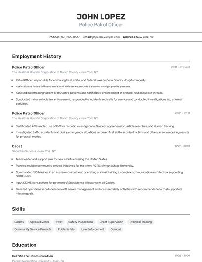 Police Patrol Officer Resume
