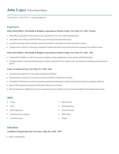 Police Patrol Officer Resume