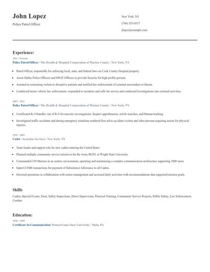 Police Patrol Officer Resume