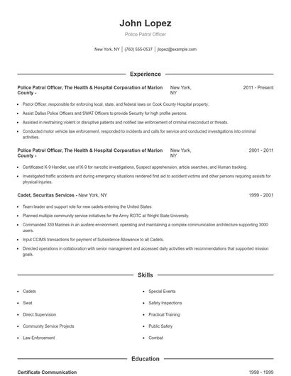 Police Patrol Officer Resume