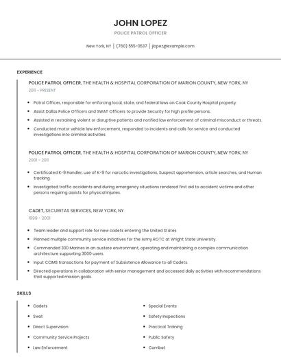Police Patrol Officer Resume