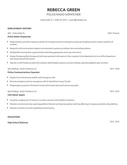 Police Radio Dispatcher Resume