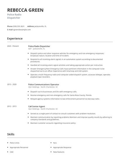 Police Radio Dispatcher Resume