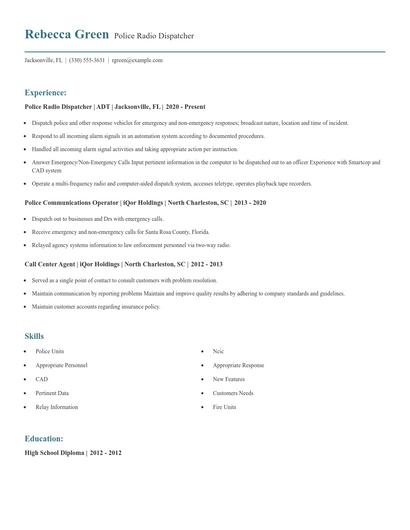Police Radio Dispatcher Resume
