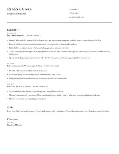 Police Radio Dispatcher Resume
