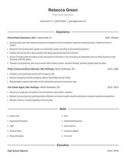 Police Radio Dispatcher Resume