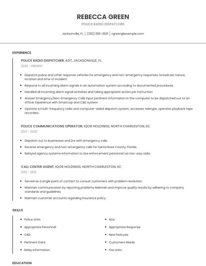 Police Radio Dispatcher Resume