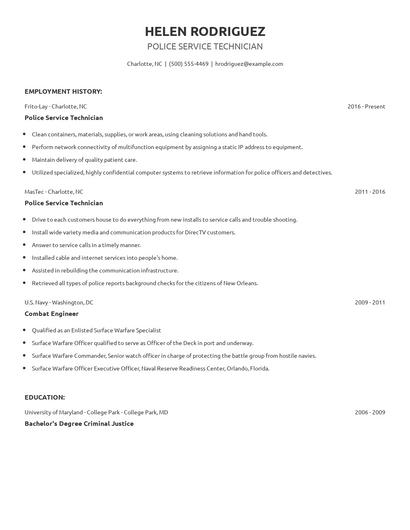 Police Service Technician Resume