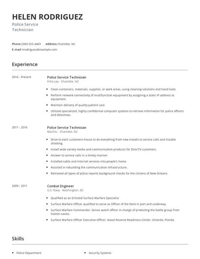 Police Service Technician Resume