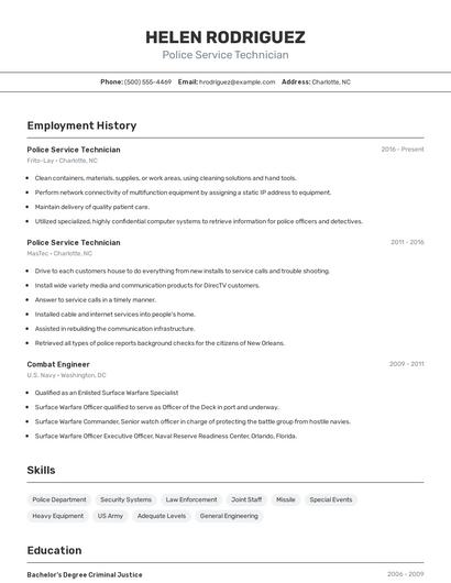 Police Service Technician Resume