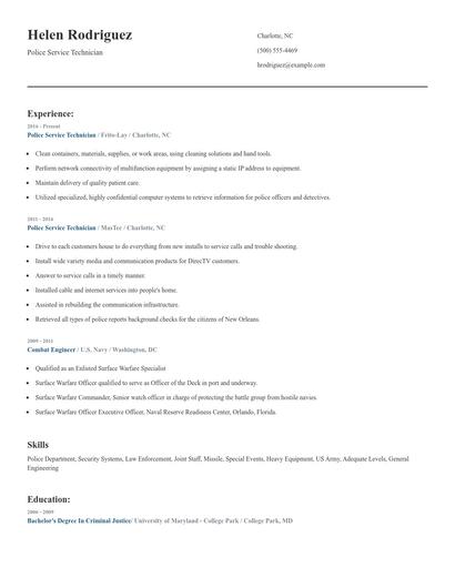 Police Service Technician Resume