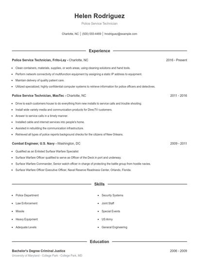Police Service Technician Resume