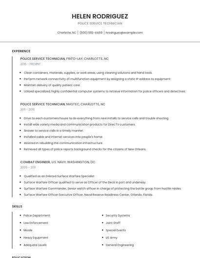 Police Service Technician Resume