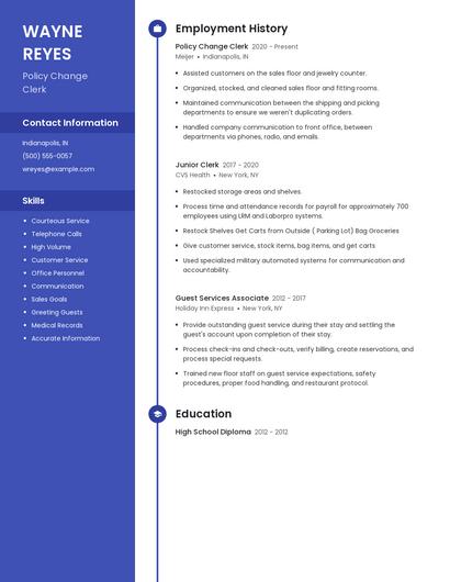 Policy Change Clerk Resume