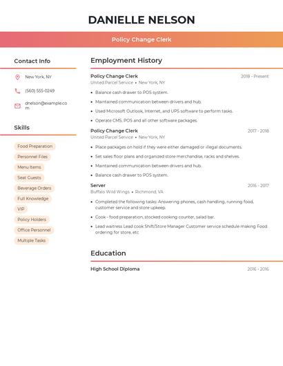 Policy Change Clerk Resume