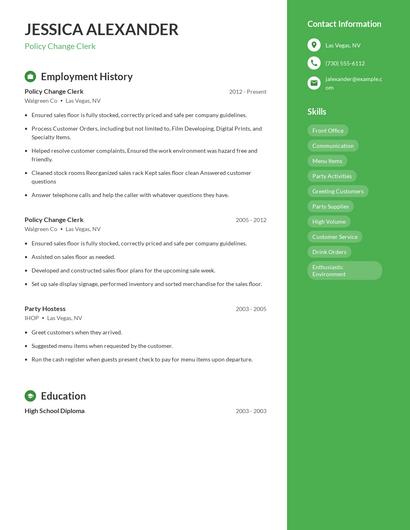 Policy Change Clerk Resume