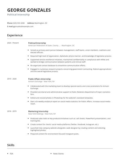 Political Internship Resume