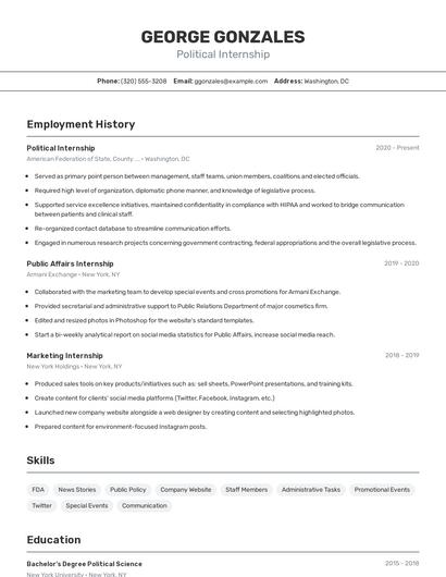 Political Internship Resume