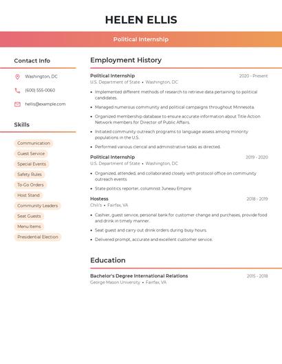 Political Internship Resume