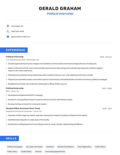 Political Internship Resume